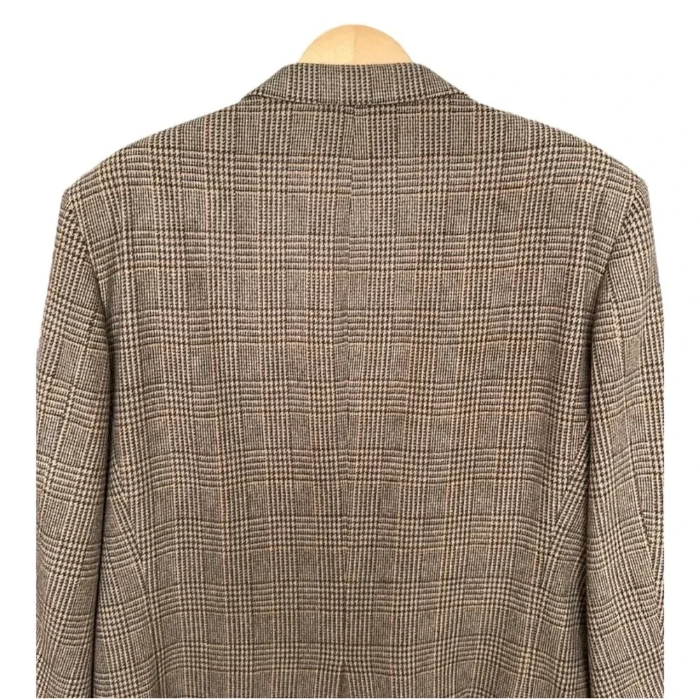 CRICKETEER Vintage Wool Camel Hair Blazer Sport Coat Brown Plaid Ivy Classic 46L